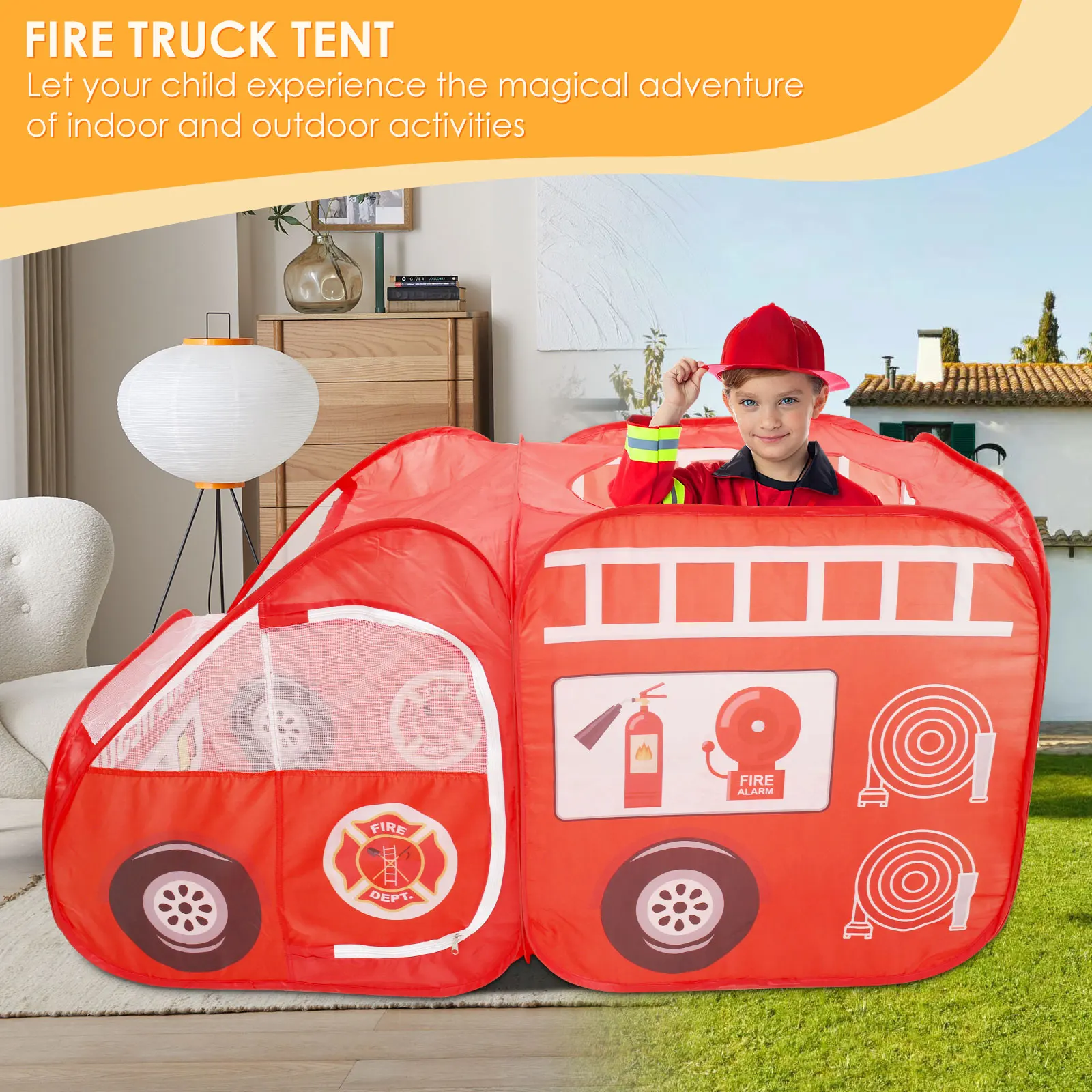 Children\'s Car Tent Portables Pop Up Fire Truck Play Tent Indoor Outdoor Garden Baby Game House Toys With Storage Bags NEW