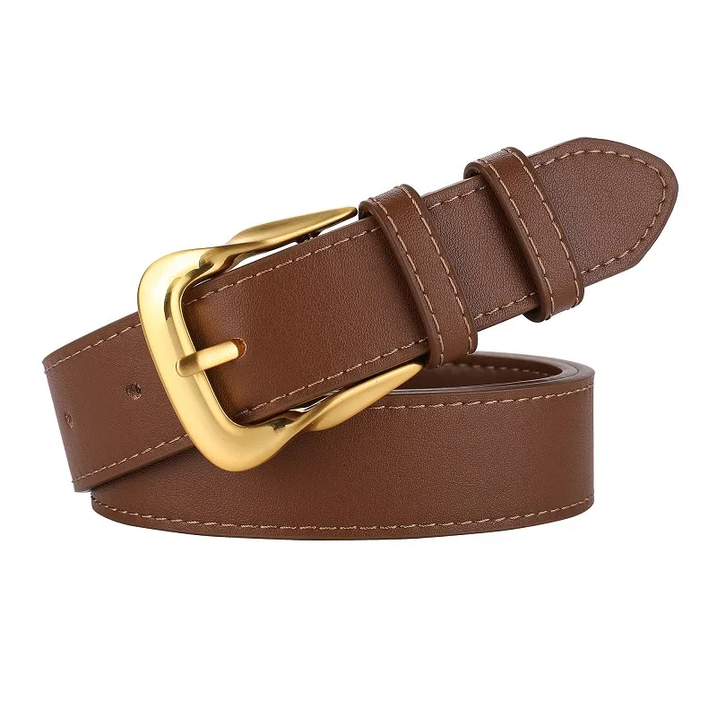 Fashion Women's Genuine Leather Belt Women's Fashion Classic Golden Buckle Leather Belt with Jeans Dress and Pants