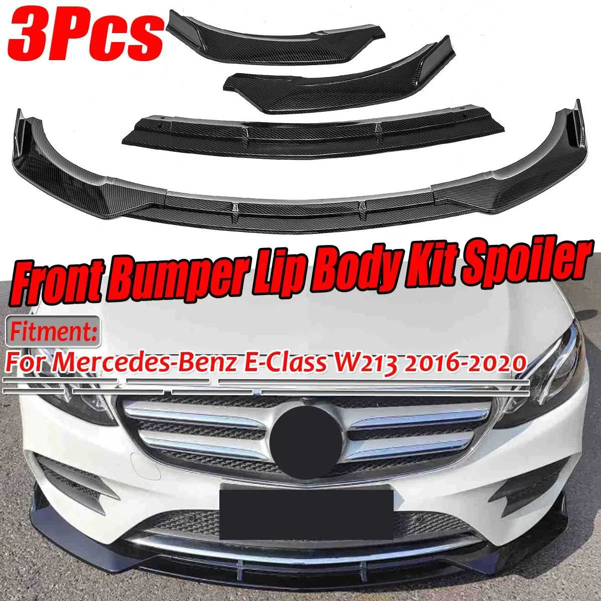 

W213 Carbon Fiber Look Car Front Bumper Splitter Lip Spoiler Diffuser Trim For Mercedes For Benz E-Class W213 2016-2020 Body Kit