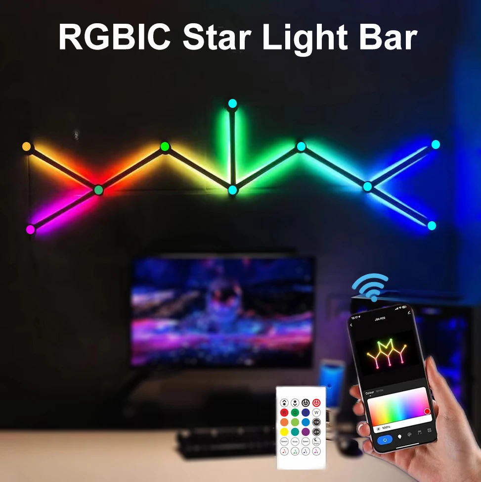 

9PCS WiFi Smart Wall Light Music Sync Game Room RGB Light Bar DIY Atmosphere Lightting Compatible with Alexa&Google Assistant