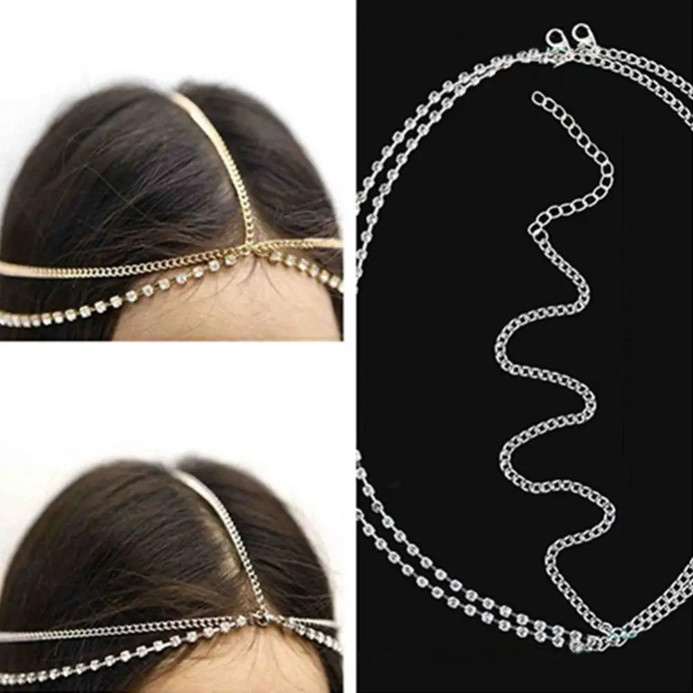 Rhinestone Chains Crystal Bridal Headwear Lady Bohemian Fashion Rhinestone Layered Head Chain Headpiece Hair Band Jewelry