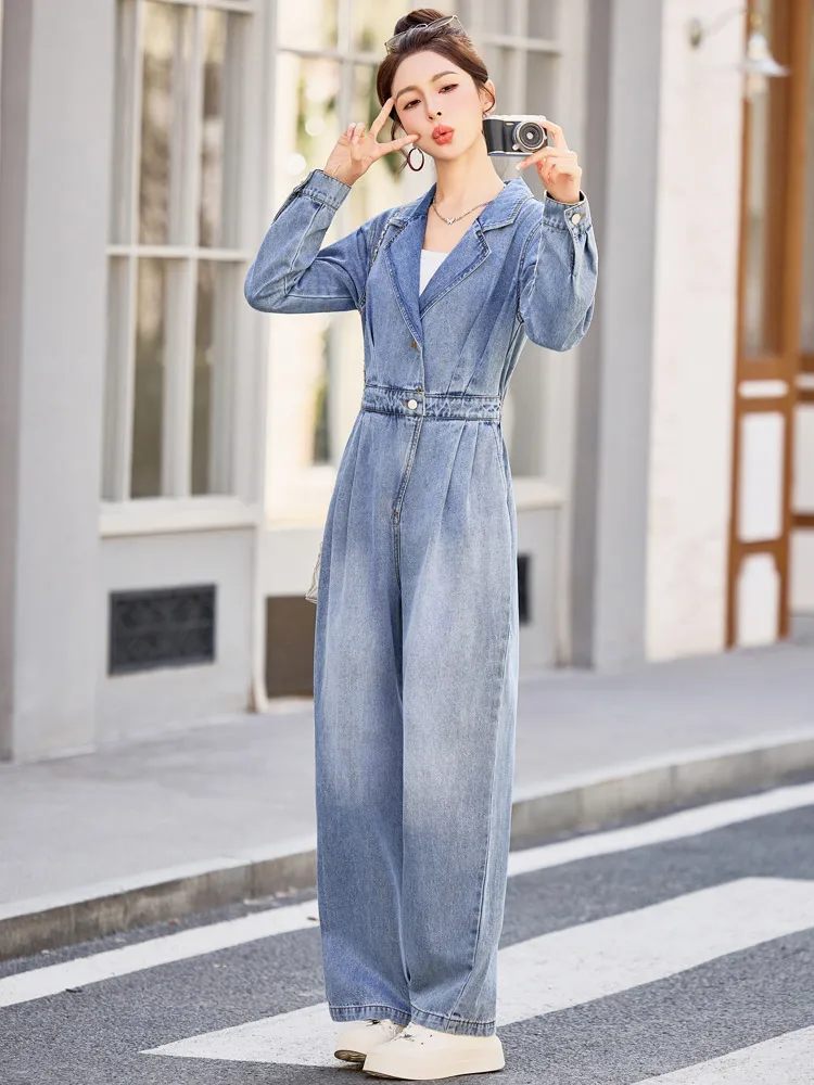 

High Waist Denim Onesie Women's Commute Sle Straight Leg Wide Leg Pants Faionable Slimming Effect Casual Trousers
