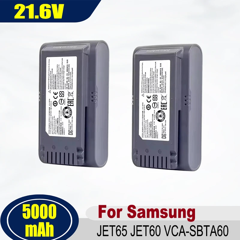 Batteria sostitutiva per collettore di polveri Samsung JET65 JET60 VCA-SBTA60 da 21,6 V 5000 mAh