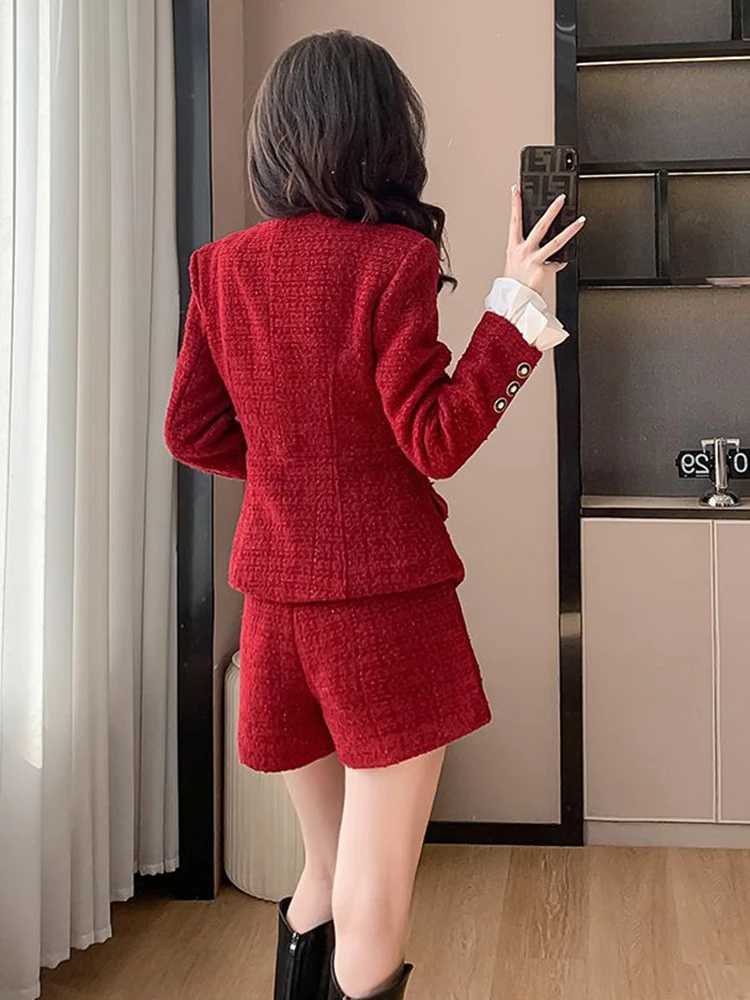 Autumn Winter Clothes Tweed Two Piece Pant Set Women High Street Luxury Fashion Jacket Coat + Short 2 Piece Sets Women Outfit