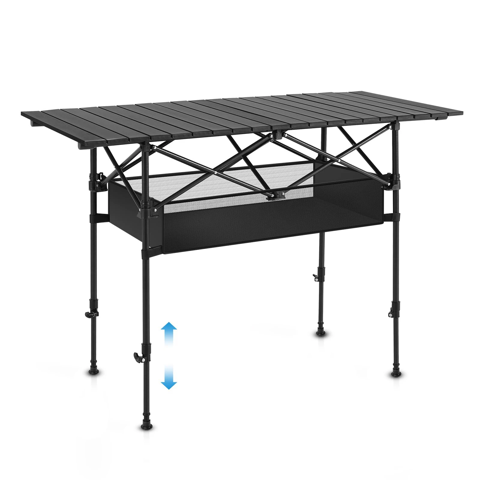 Klappbarer Campingtisch, verstellbarer Aluminium-Rolltisch mit großem Stauraum und Tragetaschen für Strand, Camping, Grillen, Party, Picknick