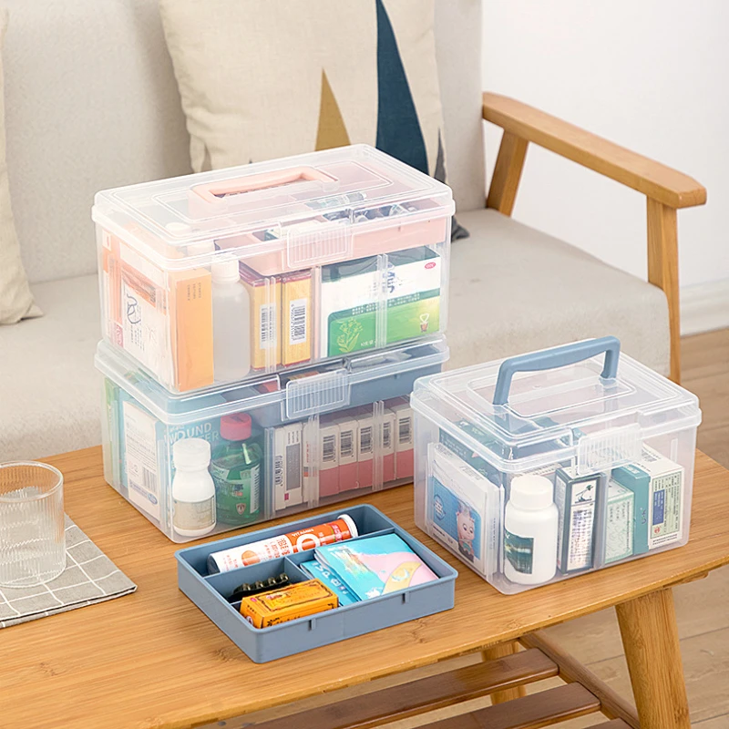 صندوق دواء عائلي سعة كبيرة صندوق دواء للإسعافات الأولية صندوق تخزين قناع صندوق تخزين الأدوية طقم شاي صندوق تخزين محمول #2