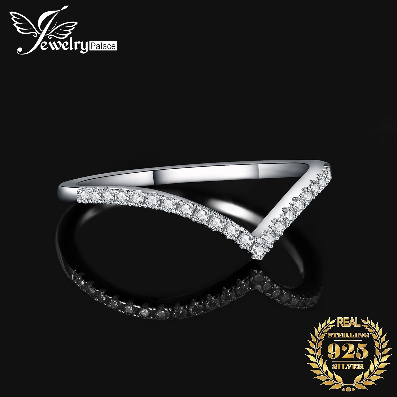 JewelryPalace 모이사나이트 D 컬러 라운드 컷 925 스털링 실버 V 모양, 여성용 쌓을 수 있는 결혼 반지, 옐로우 로즈 골드 도금 