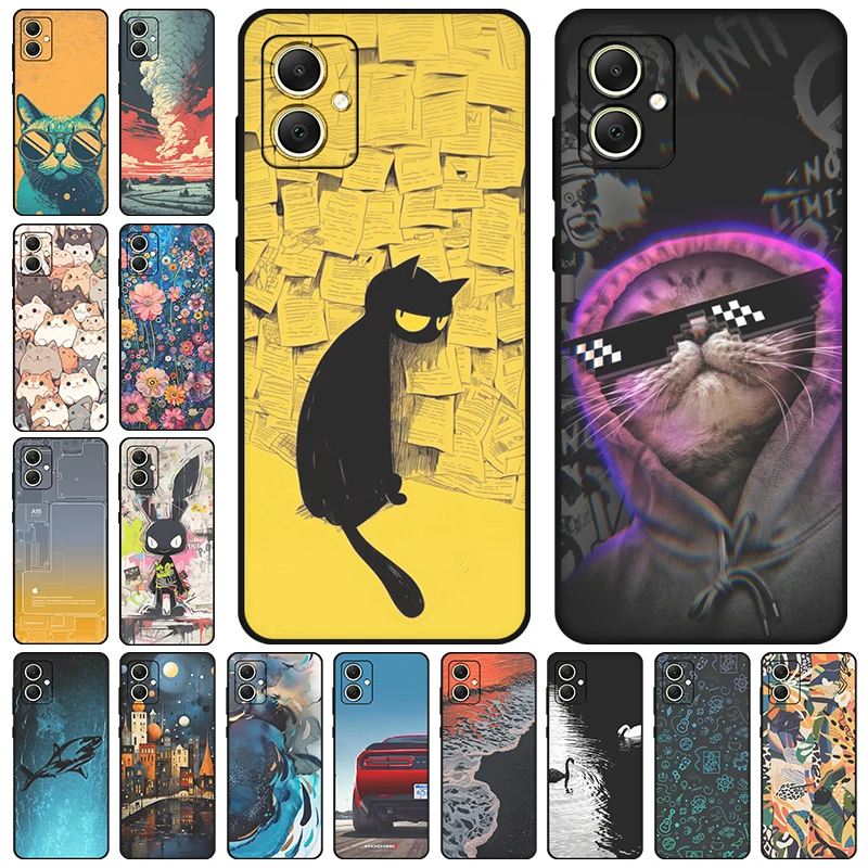 Silicone TPU Case For Samsung Galaxy A05 A055M Cute Cartoon Cat Dogs Pattern For Samsung GalaxyA A 05 SM-A055F Black Thin Cover