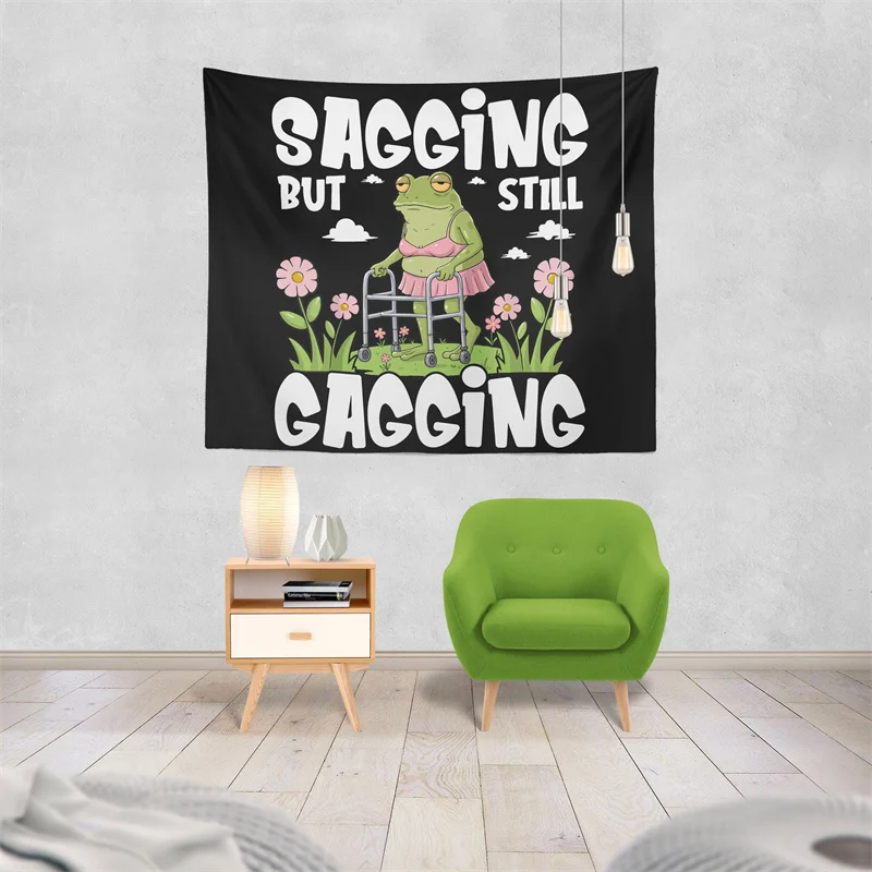 Gaslight Gatekeep Girlboss Sagging But Still Gagging Funny Frog Meme Tapestry Wall Hanging Art for Bedroom Living Room Decor