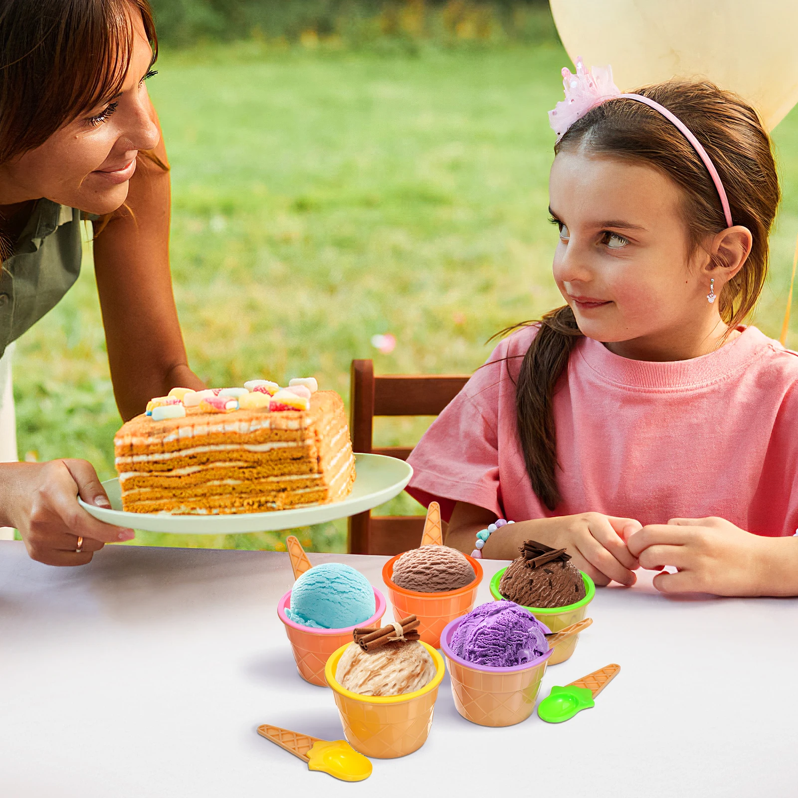 

5 Sets Ice Cream Bowls Plastic Dessert Cups Jelly Yogurt Storage Containers Home Cafe Restaurant Safe Practical Unique