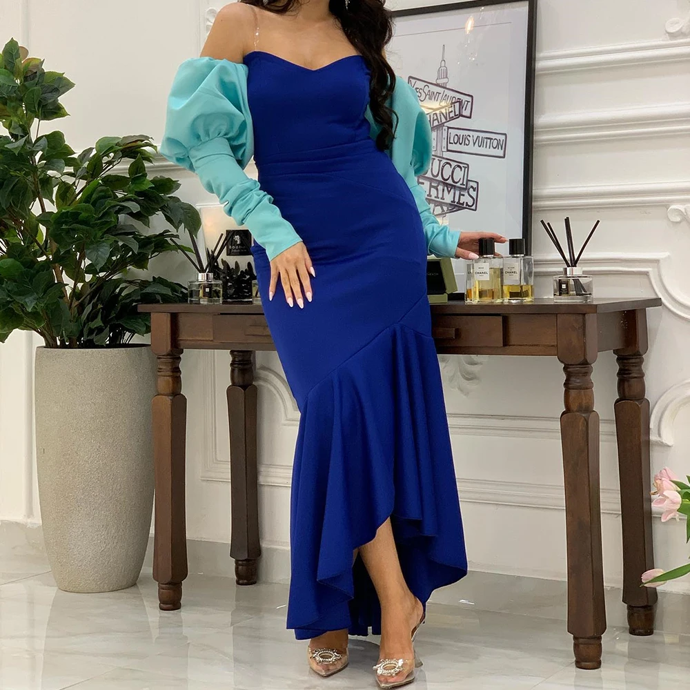 

Elegant Straight Floor Length Strapless Jersey Long Sleeves Pleats Evening Dress Fashion Photo Color فساتين سهره نسائيه فخمة