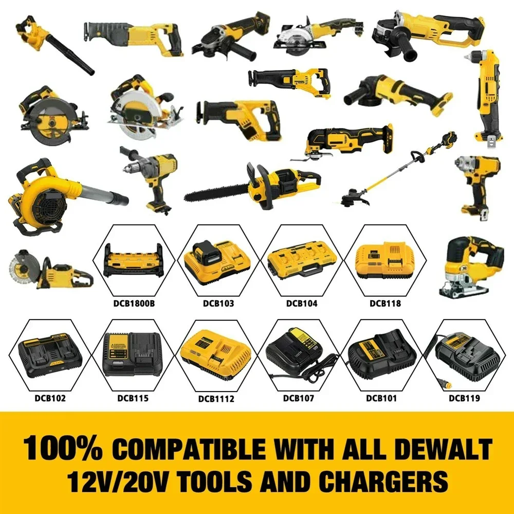 For Dewalt DCB200 DCB184 Series 18V/20V Rechargeable Power Tool Accessories Power Tools, Lithium Battery Replacement + Charger