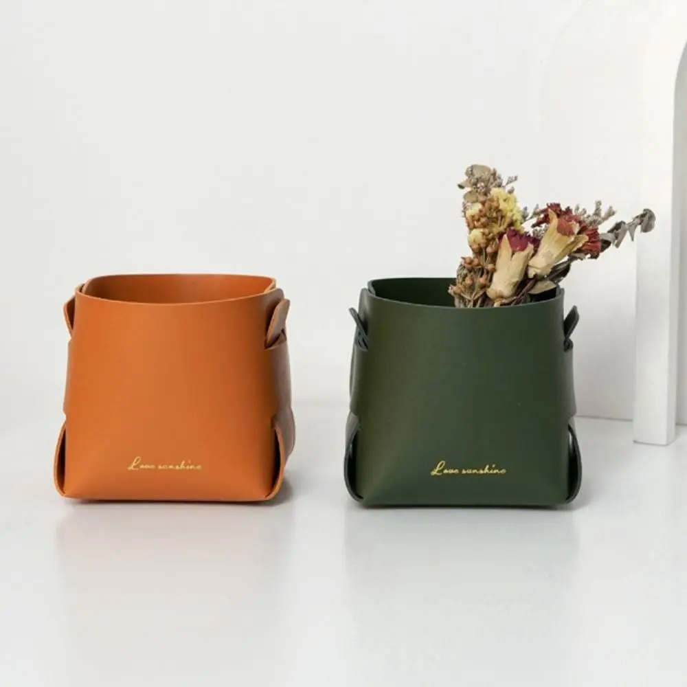 PU Material Leather Storage Box Folding Design Multifunctional Desktop Storage Tray Anti-Slip Base Solid Construction