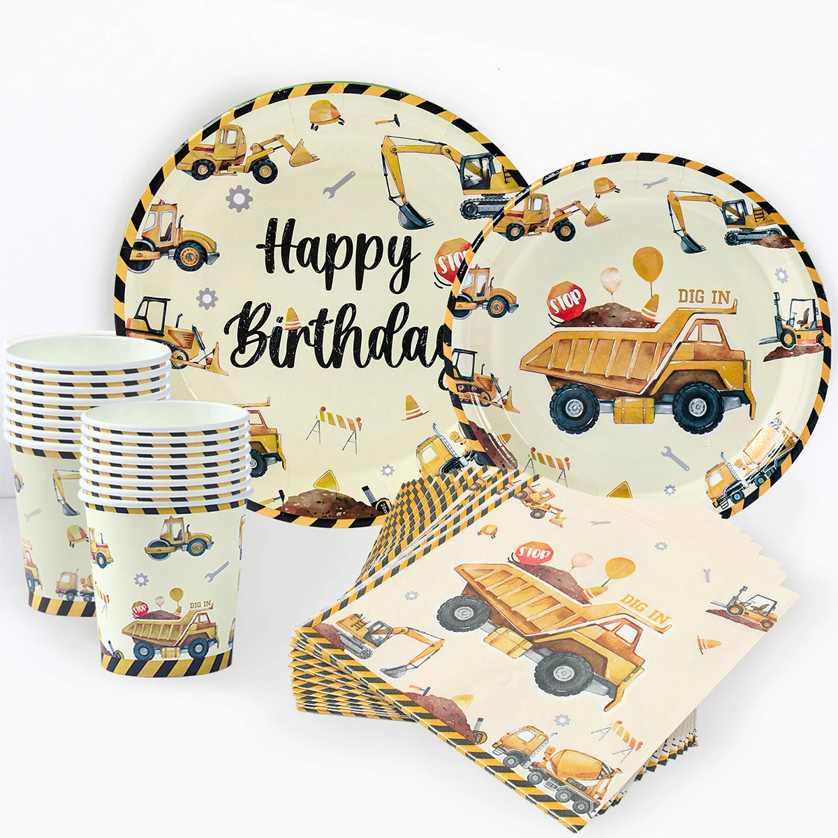 Construction Theme Disposable Tableware Birthday Decoration Baby Shower Excavator Truck Tractor Boys Birthday Party Supplies