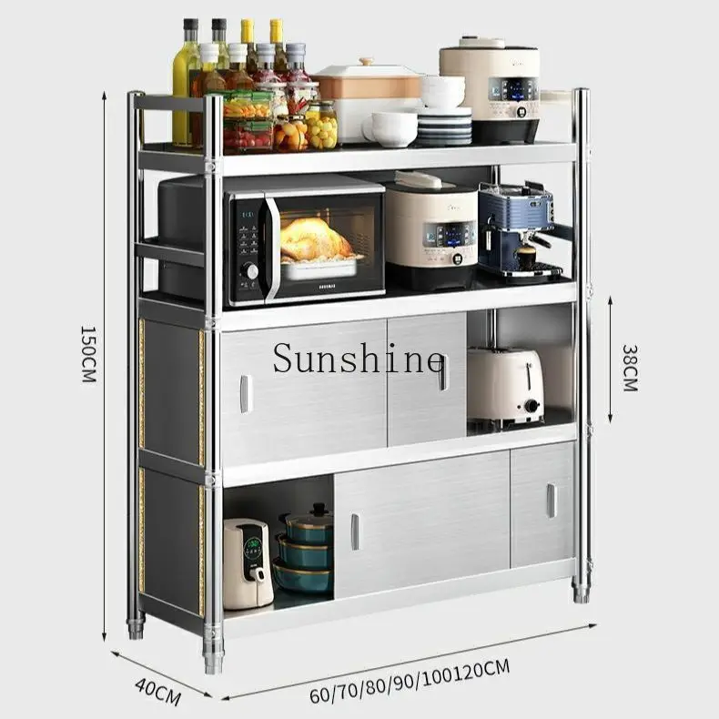 رف خزانة مطبخ من الفولاذ المقاوم للصدأ مع أرضية باب منزلق، ورف للتخزين المنزلي #3