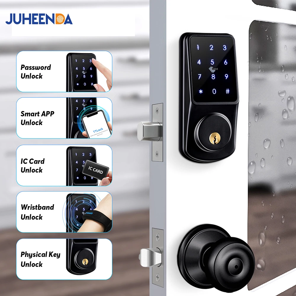 

Tuya Wifi APP Remote Control Fingerprint Biometrics Password Card Code Smart Deadbolt Automatic Latch Lock For Home Apartment