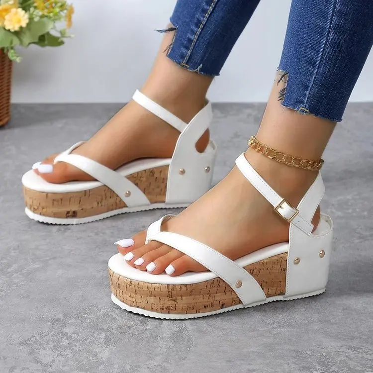 Clip Toe Wedge Heel Sandals for Women Buckle Strap Chunky Platform Sandles Woman Plus Size Summer Thick Sole Thong Sandals Mujer