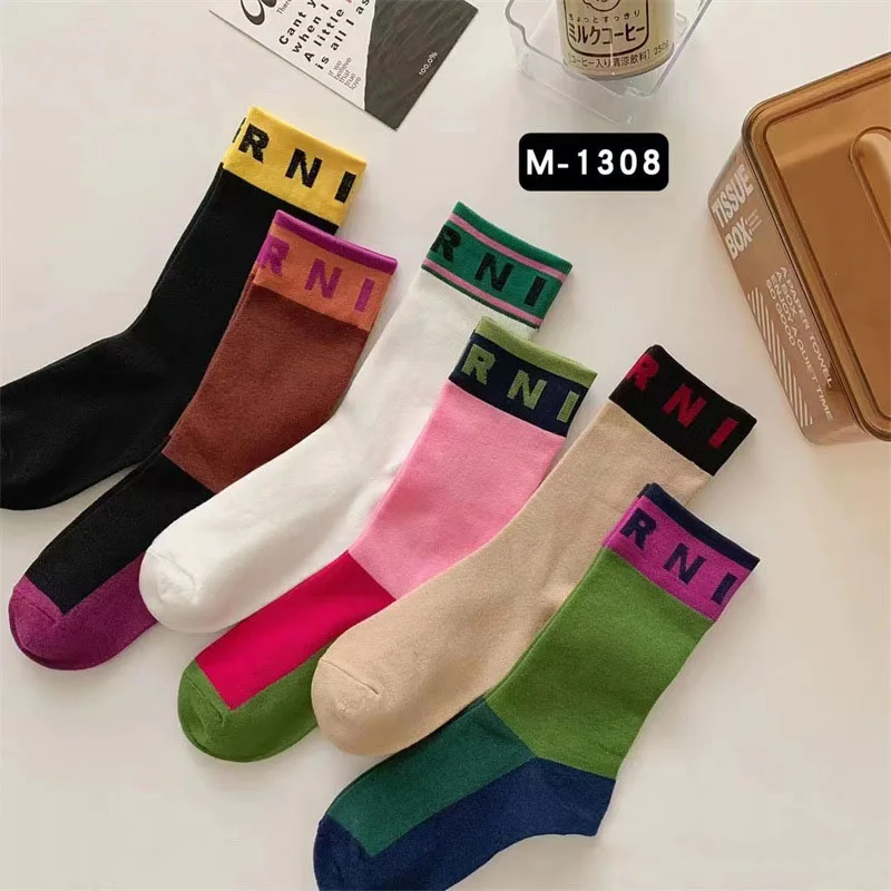 New Colorblocking Socks Alphabet Print Sports Fashion Socks Pure Cotton Comfortable Soft Thin Breathable Casual