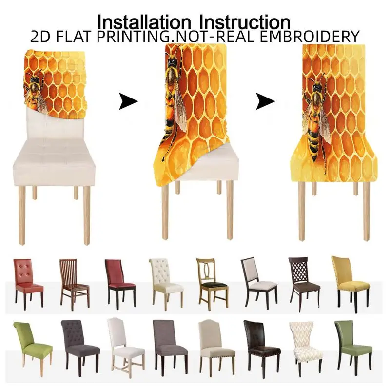 Stretch dining chair cover Bow chair cover Tablecloth, bee hive 2D flat pattern