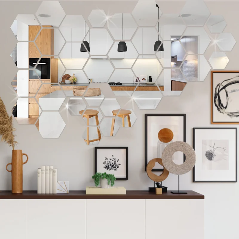 24/6PCS FAI DA TE 3D Specchio Adesivo Da Parete Esagono Decorazioni Per La Casa Specchio Decor Adesivi Arte Della Parete Decorazione Della Camera Da