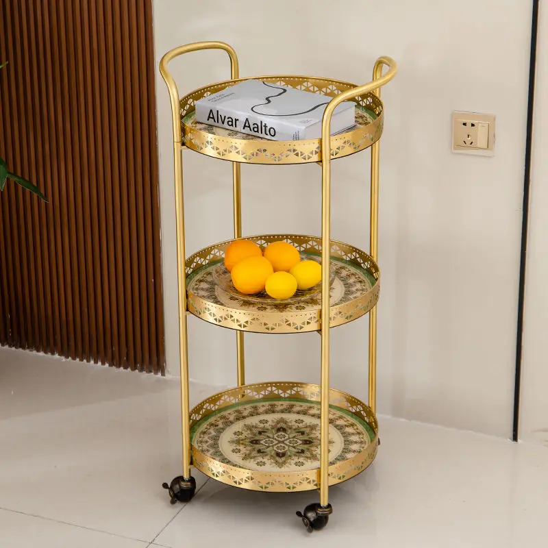 Light luxury wine mobile three-layer dining cart, cart rack living room, household tea storage, kitchen storage trolley