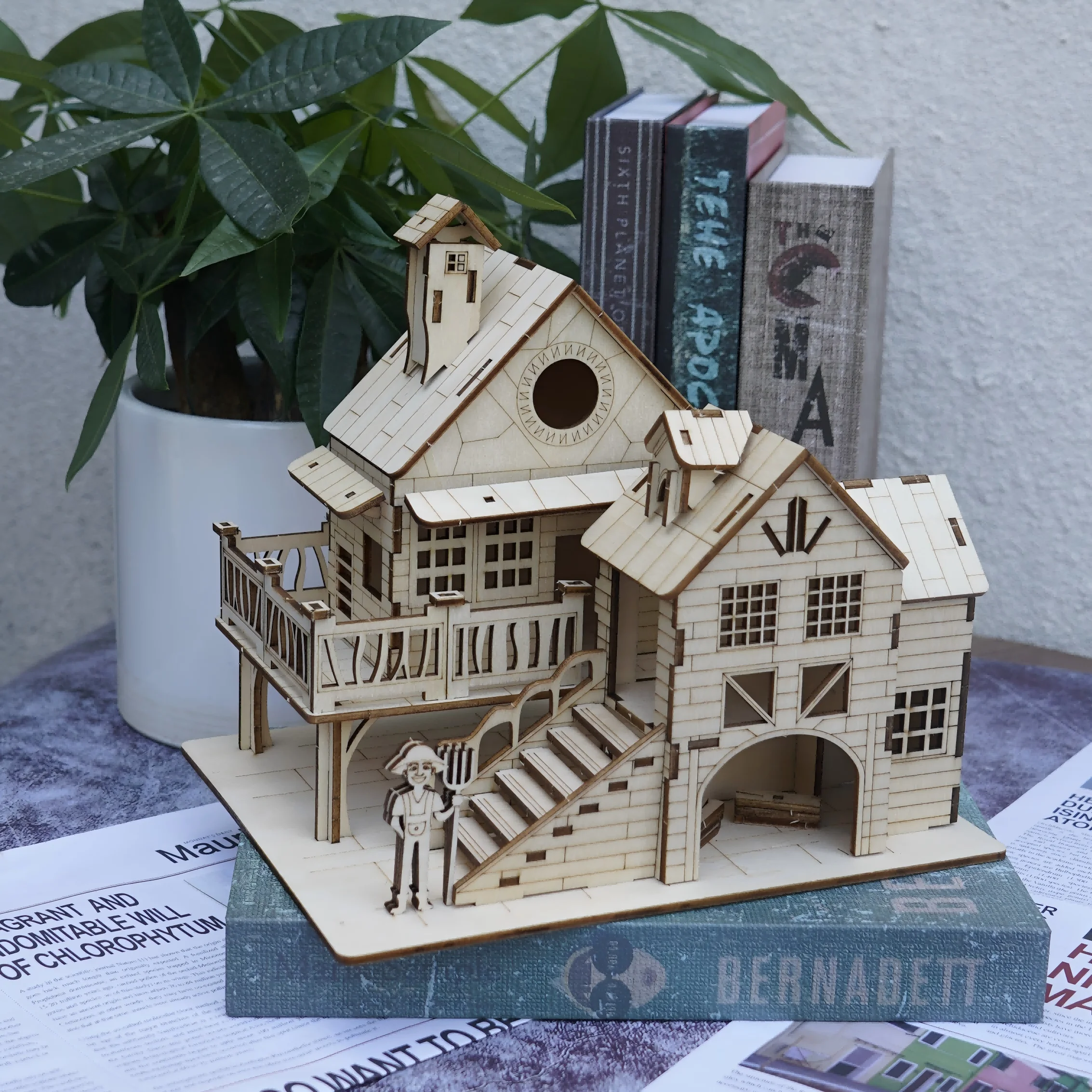 ألغاز فيلا خشبية، نموذج تجميع ستيريو ثلاثي الأبعاد، لعبة على الطراز الرعوي القديم، جوديس تفاعلية لبناء الوالدين والطفل، هوم