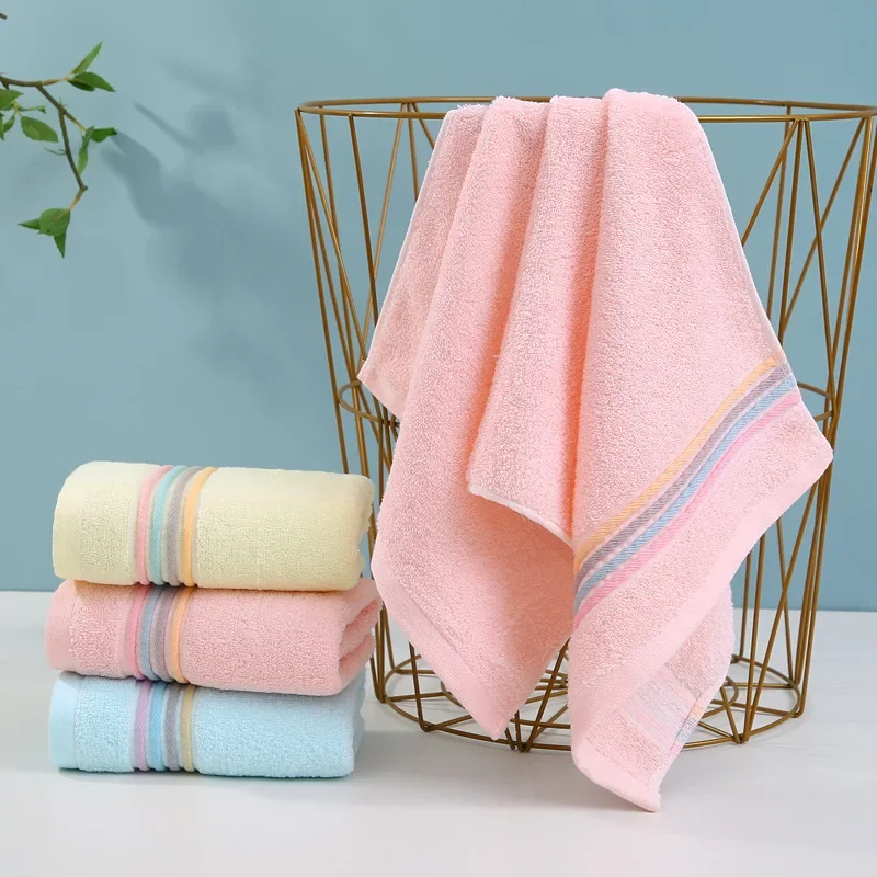 5Pcs Rainbow Striped Bath Towel Set Pure Cotton Soft Skin-Friendly Face Towels Hotel Homestay Water-Absorbing Textile Supplies