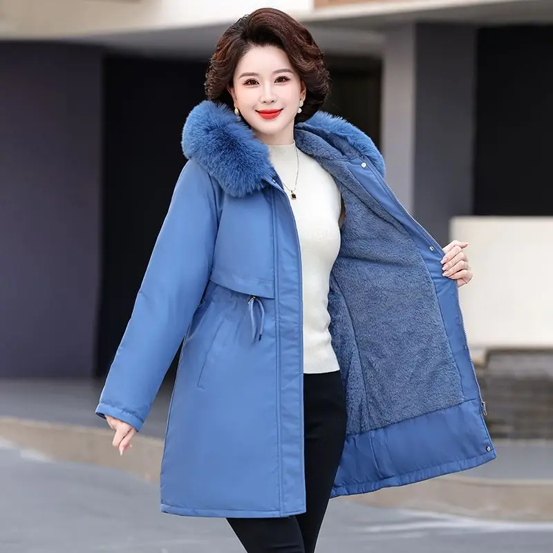 

Warm Thick Snow Wear Padded Parka Winter Women Jacket Parka Clothes Wool Liner Fur Collar Warm Loose Long Coat Hooded Jacket
