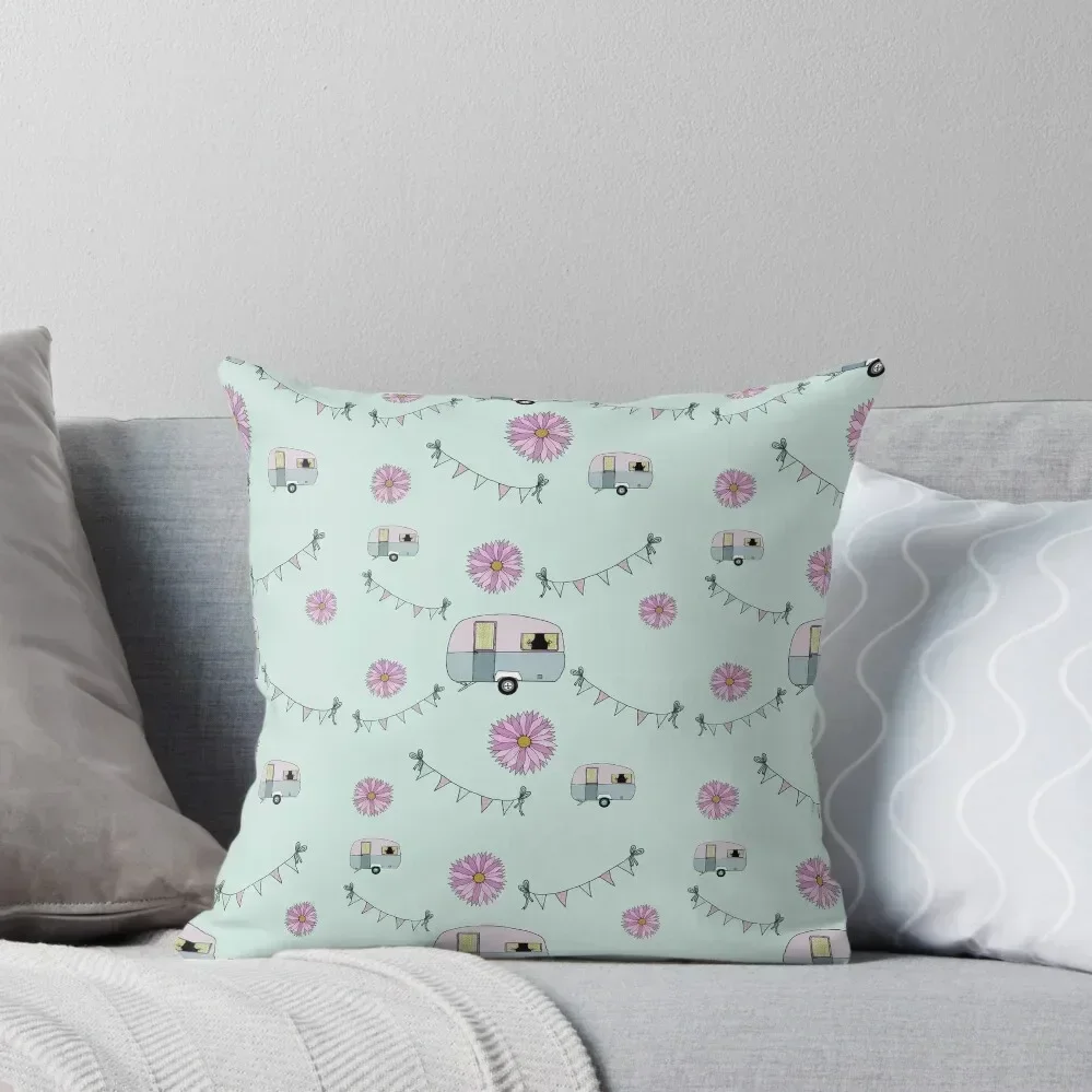 

Vintage caravan/pink daisy/vintage bunting Throw Pillow Decorative Cushion Cover Anime bed pillows Luxury Cushion Cover pillow