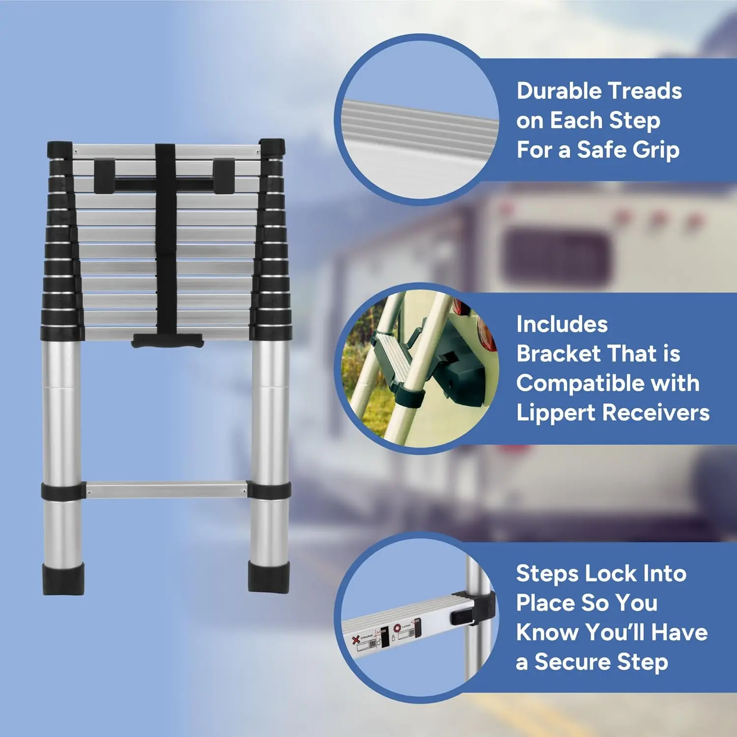 Telescoping Ladder 12.5ft Compatible with Prepped Units，The telescoping aluminum ladder is perfect for a variety of tasks