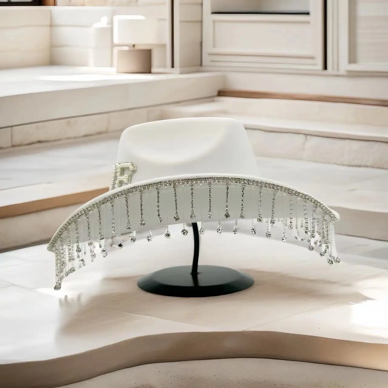 HongLuan Weißer Hochzeitskostümhut für Erwachsene, Cowboyhüte mit Strasssteinen für Damen, Cowboy-Cosplay-Accessoires und Cowgirl-Kappe