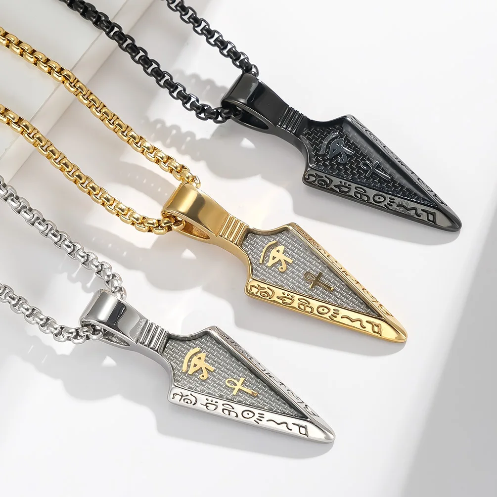 Eye of Horus Arrowhead Necklace for Men Women Stainless Steel Ankh Cross Pendant Necklace Protection Ancient Egypt Jewelry