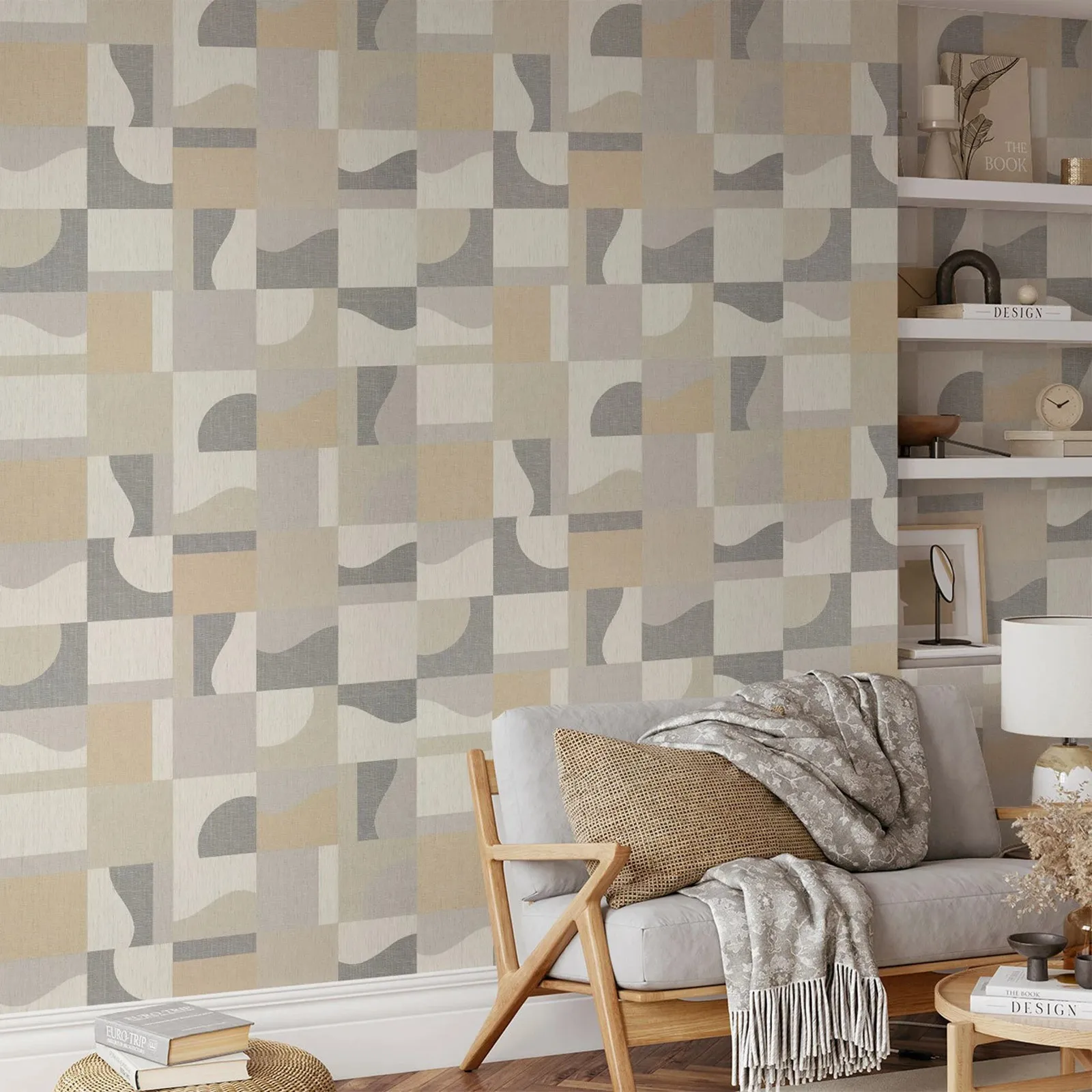 Neutral Abstract Geometric Wallpaper Peel and Stick, Soft Colors Geometric Wall Mural, Minimal Self Adhesive Or Tradition Papers