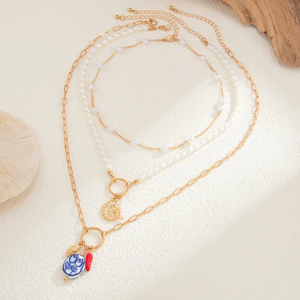 

Ingemark​ 3Pcs/Set Vintage Elegant Imitation Pearl Conch Pendant Necklace Women Trendy Charm Clavicle Choker Aesthetics Jewelry
