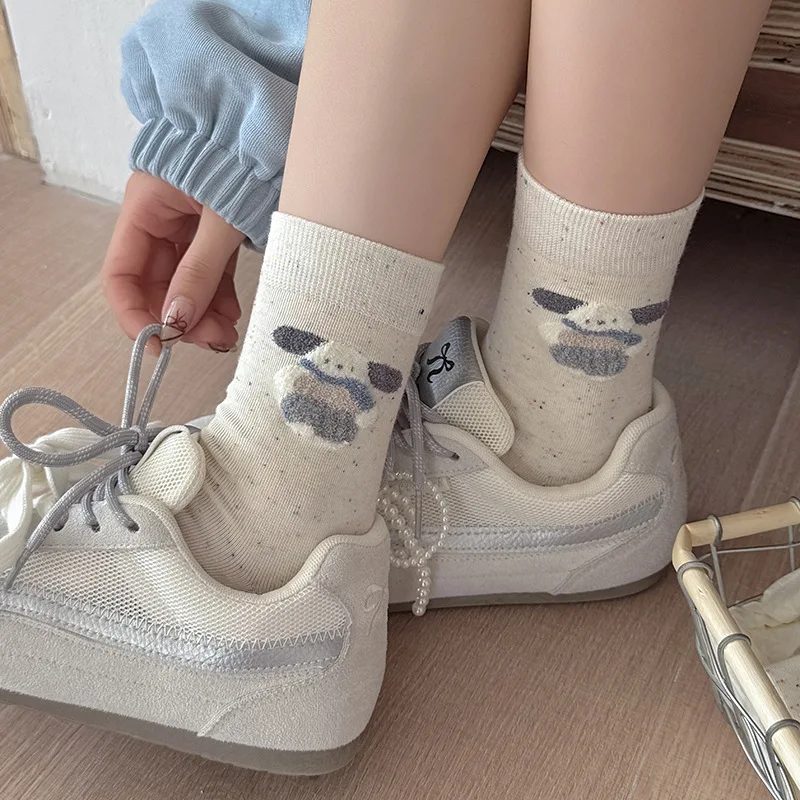 5 pares adorável pelúcia 3d dos desenhos animados urso meias quentes algodão feminino meados de bezerro meias outono inverno meias brancas para meninas de alta qualidade