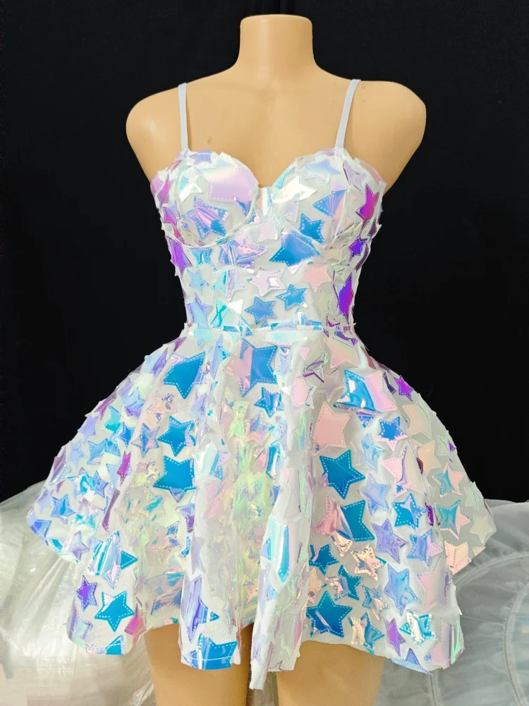 Women's Shiny Laser Star Sequin Gown Party Evening Dance Celebration Birthday Dress Nightclub Stage Performance Dance Costume