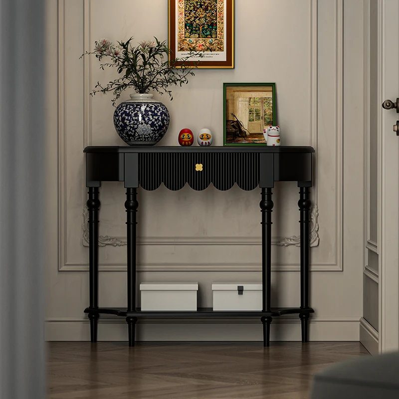 

French solid wood entrance table, black American-style entrance cabinet against the wall table, simple