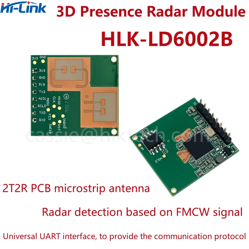 

New 60GHz HLK-LD6002B FMCW millimeter wave radar module 3D human body sensing motion Status sensor GPIO and UART I/O TTL 3.3V