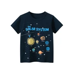 2024 Summer New Korean Children's Short Sleeve T-shirt Boys Clothes Solar System Print Cotton Top Tee Shirt Kids Outfit Dropship