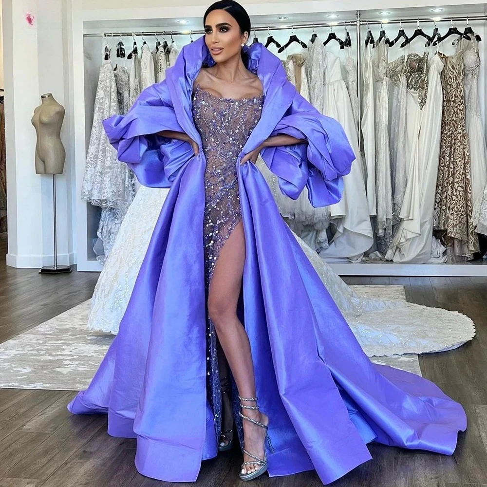 

Очаровательное модное вечернее пальто с пышными рукавами, длинная куртка из тафты, женская накидка шикарного цвета на заказ