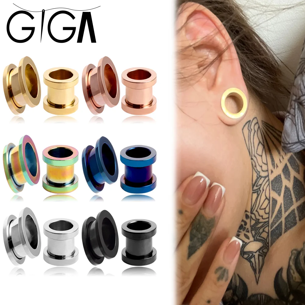 Giga Ear Plugs Tunnels Gauges for Ears, 2g-30mm Gauges for Ears, Basic Surgical Stainless Steel Ear Gauge Earrings Body Jewelry