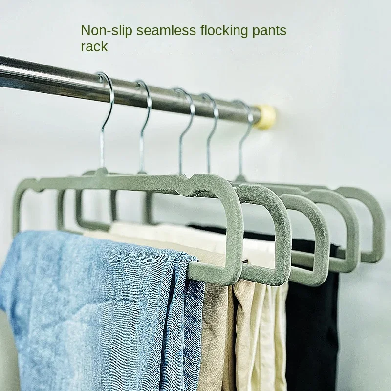 Flocking Pant Rack Plastic Flannel, Rectangular Space-Saving Wardrobe, Household Multi-Purpose Hanger, Scarf Bracket, 10PCs