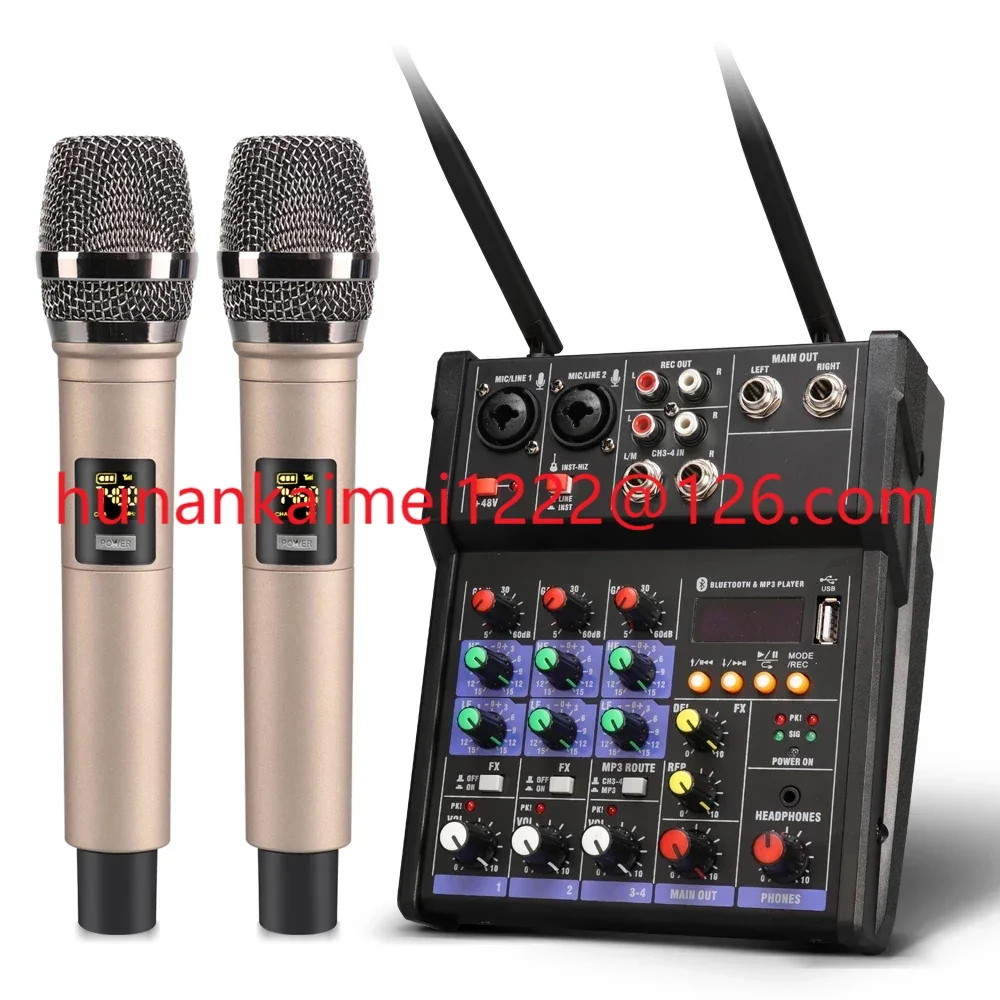 

G4-M1 channel audio mixer console with wireless microphone sound mixing with USB mini dj mixer