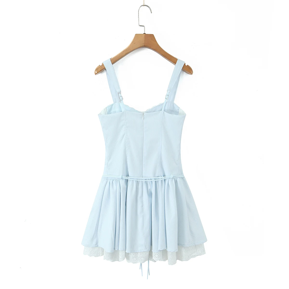 Princesa luz azul emendado renda branca ruched peito estilingue vestido feminino amarrando faixas 2 camadas plissado bolo vestidos