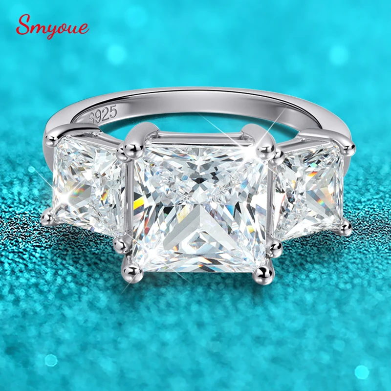 

Smyoue Princess Cut 3 Gems Moissanite Wedding Rings for Women Couple Jewelry Girl's Birthday Gift Lab Diamond Band Pure S925