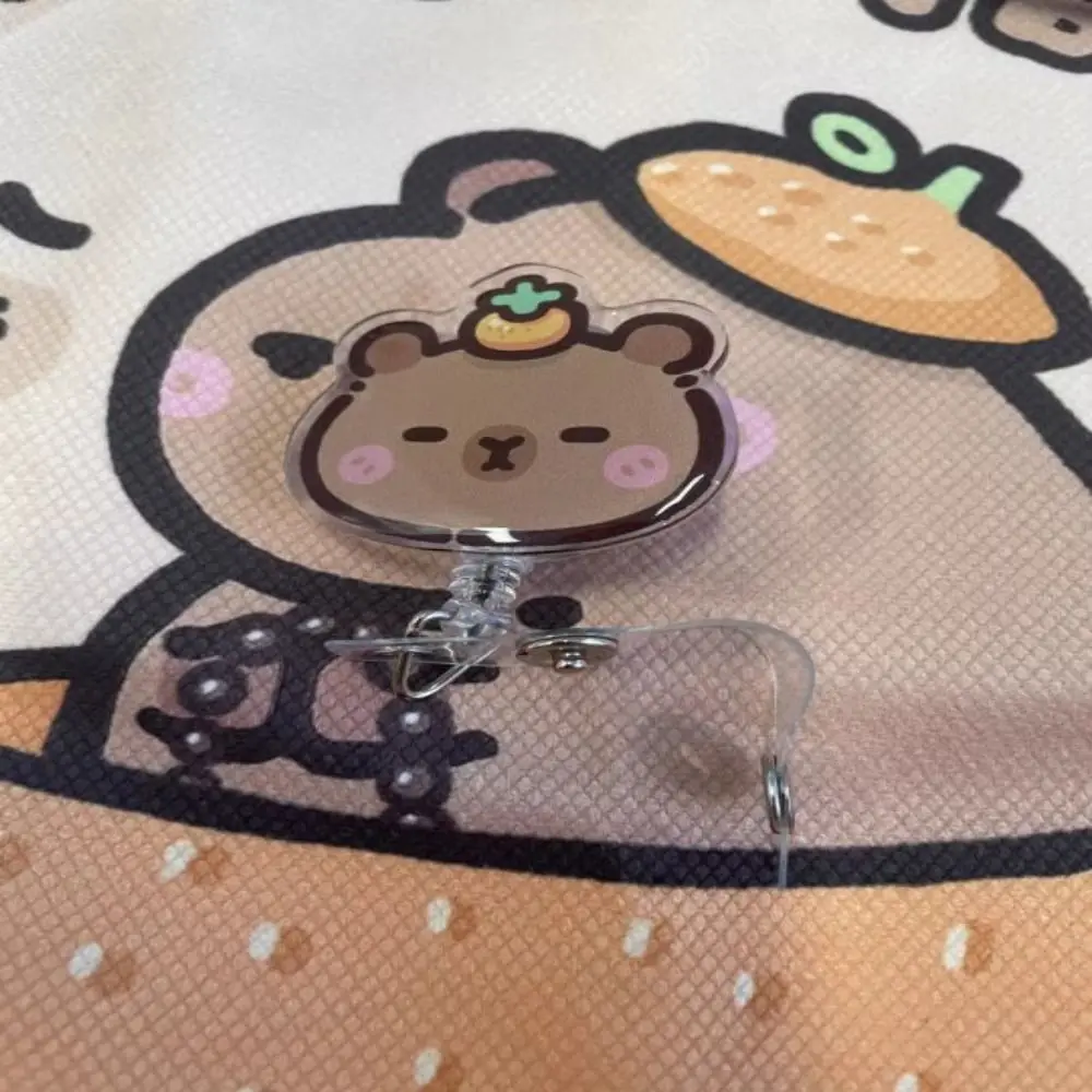 Acrylic Capybara Badge Reel ID Card Clips Cartoon Name Card Holder Work Card Clips 360 Rotating Alligator Clip