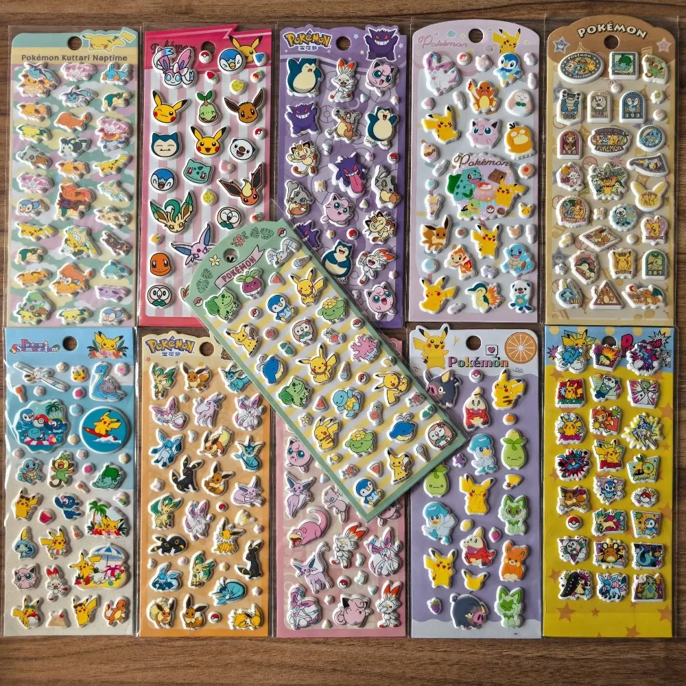 new 4pcs Pokemon 3D Bubble Stickers Set Cute Reward Puffy Decal Stationery Supplies Decoration Decal for Kids Creative DIY Gift！