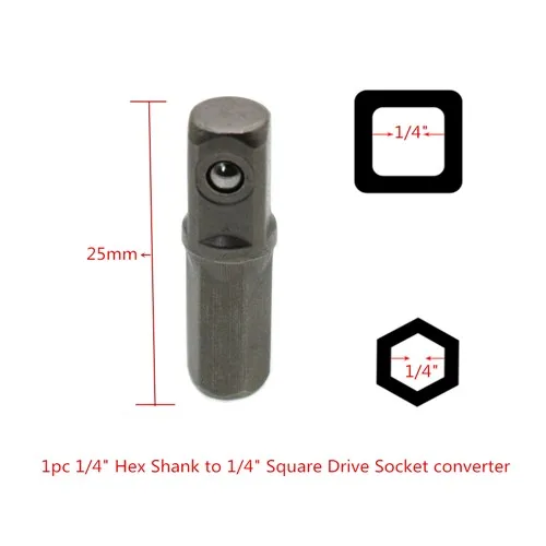 1/4 Square Drive To 1/4 Hex Shank Impact Socket+1/4 Drill Socket Adapter Impact Socket Adapter For Power Tools