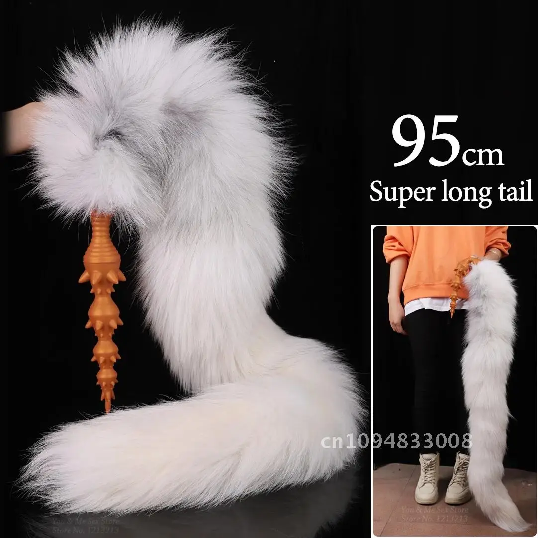 95cm Extra Long Tail Wolf Teeth With Thorn Anal Plug Beads Huge Dildos Anus Balls Dilator Adult Erotic Sex Toy COSPLAY Role Play