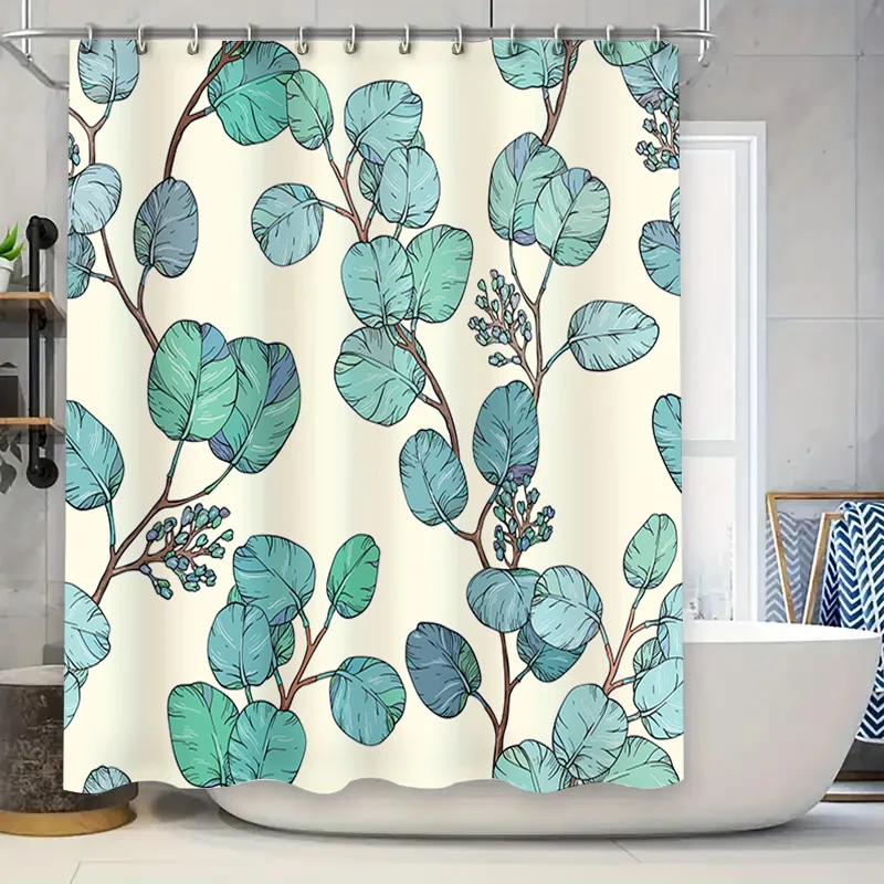 

Занавеска для душа с принтом зеленых листьев, водонепроницаемый декор для ванной комнаты